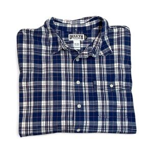 Duluth Trading Co Mens Blue Plaid ButtonDown Longsleeve relaxed fit 2XL tall